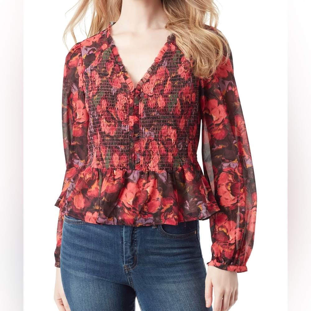 Jessica Simpson Averie Balloon Sleeve Floral Top Size Small